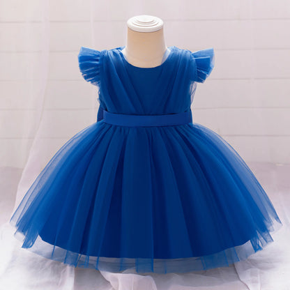 Toddler Bow Girls Party Dress Halloween Prom Gown Girl Fly Sleeves 1st Birthday Wedding Princess Dresses Kids Clothing 1-4 Years