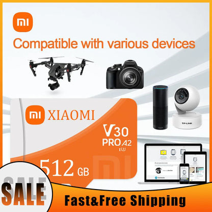 Tarjeta SD Xiaomi 2TB Smart A2 Class10 Flash de alta velocidad hasta 100 mb/s 256GB 512GB Mini tarjeta de memoria para juegos de Iphone Huawei
