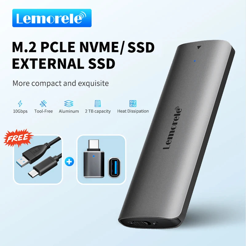 Carcasa Lemorele SSD M.2 NVMe USB 3,1 10Gbps PCIe M.2 SSD carcasa externa para disco duro externo M/B + M Key M.2 SSD