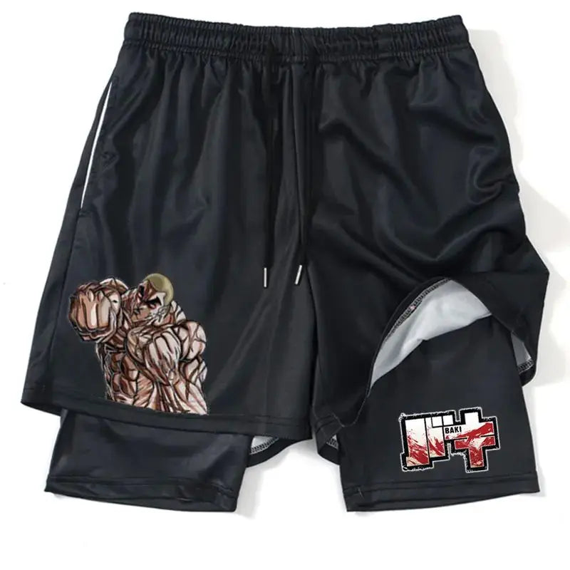 Japanese Anime Print Shorts Man Women Summer New Double-Layer 2-in-1 Shorts Gym Fitness Running Sports Pants Quick-Drying Shorts