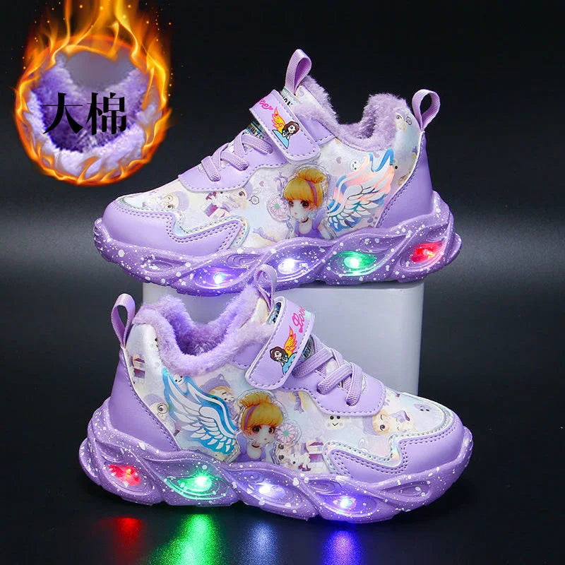 Girls Spring New Fashion Luminous LED Sneakers Toddler Casual Pink Sports Shoe Children Winter Warm Soft Footwear Size  22 to 36