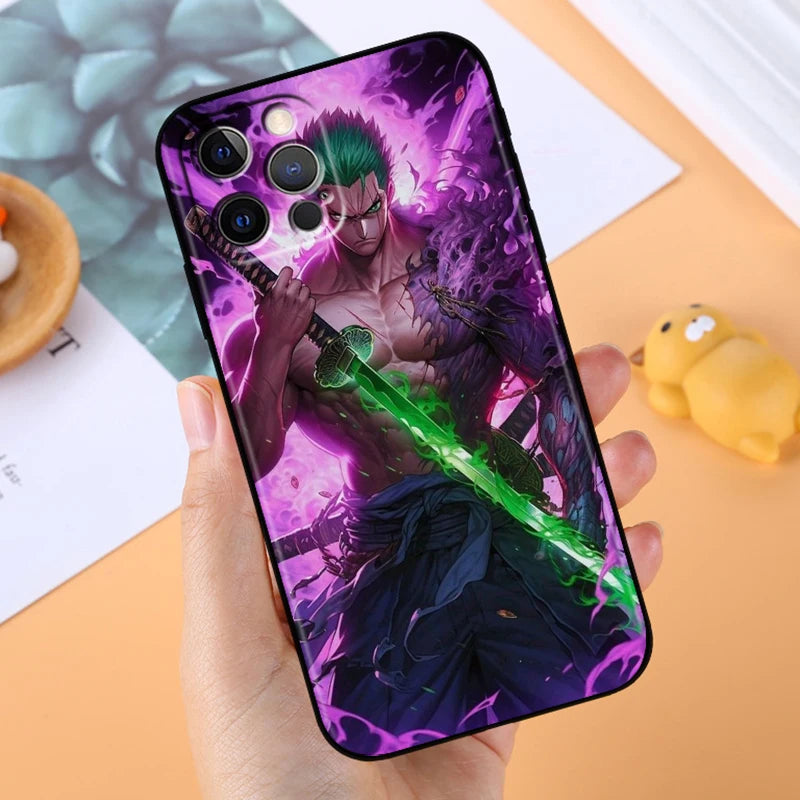 Anime Ones P-Piece Zoro For Apple iPhone 14 13 12 11 X XS XR 8 7 6 Pro Plus Max Mini 5 SE Black Phone Case