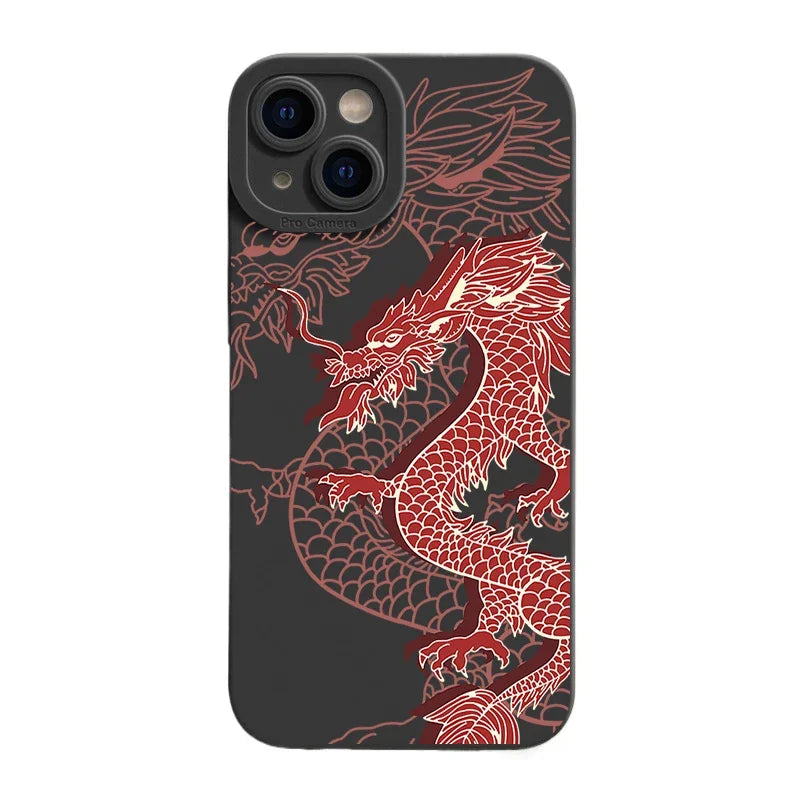 Luxury Fashion East Dragon Soft Silicone Phone Case For iPhone 15 14 13 12 11 Pro Max Mini X XS XR Matte lNS Covers