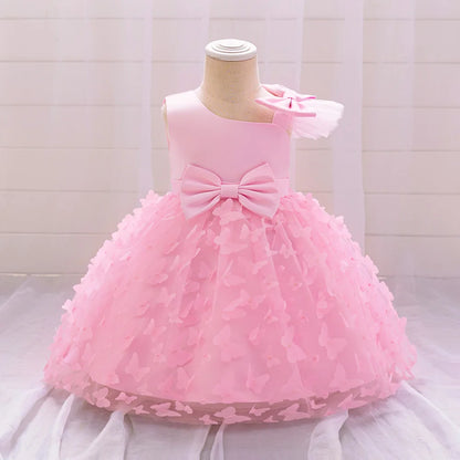Butterfly Baby Girls White Baptism Party Dress Infant Bow Tulle 1st Birthday Gown Flower Princess Dress Wedding Prom Kids Clothe