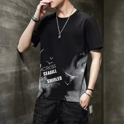 Loose Short Sleeve round Neck T-Shirt Thin Summer Casual Style for Men Breathable Streetwear Student Stall Short T-Shirt