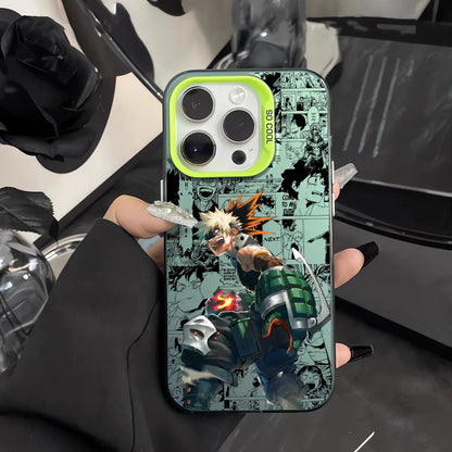 Katsuki Bakugo Anime Phone Case for iPhone 16 15 14 13 12 11 Pro Max - Black Matte Multicolor Laser Metallic Aurora Cover
