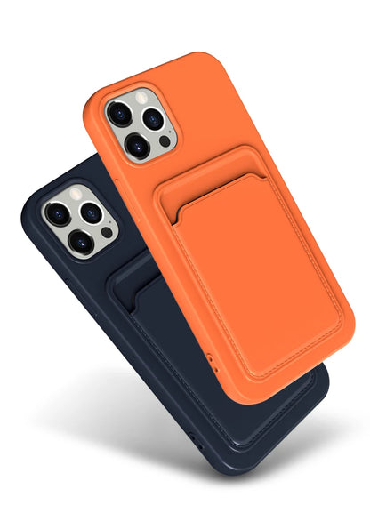 Push Card Slot Matte Soft TPU Bumper Case For iPhone 16 15 14 13 12 11 Pro Max Plus Mini X XS XR Max Shockproof Wallet Cover
