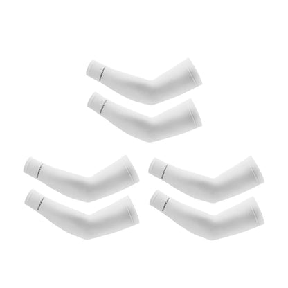 Set of six white arm sleeves on a white background