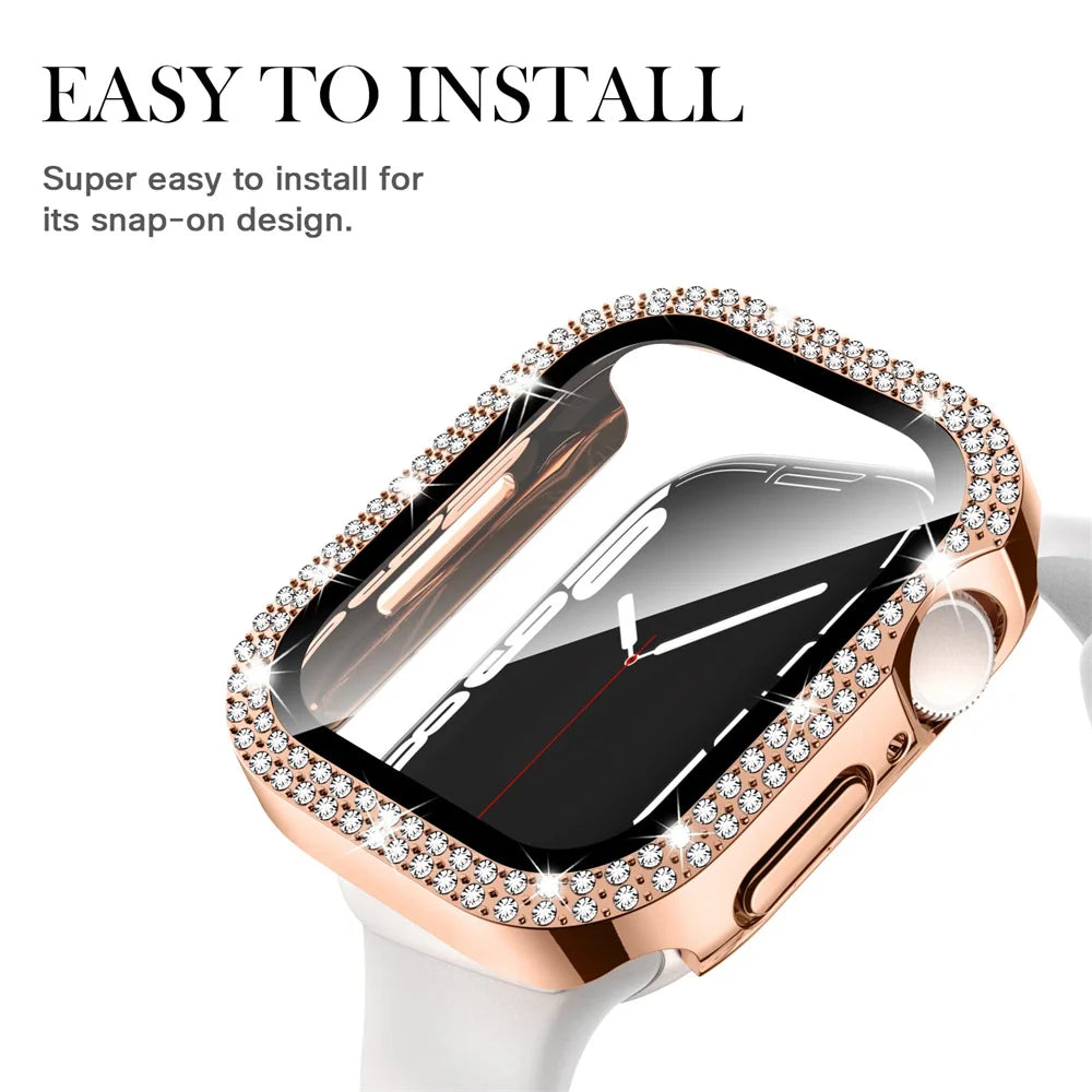 Diamond Cover For Apple watch Case 45mm 41mm 44mm 40mm 44 mm Tempered Glass Bumper Screen Protector iWatch series 9 7 SE 6 8 5