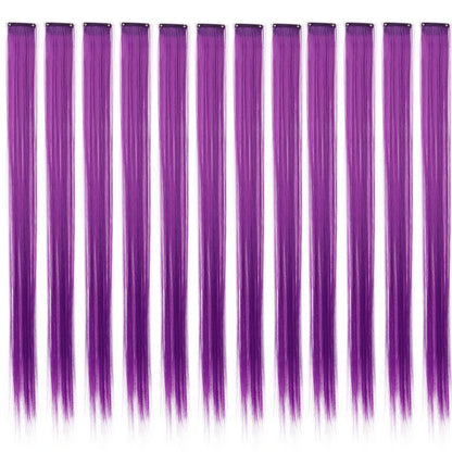 22Inch Colored Party Synthetic Clip in Hair Extensions for Girls Multi-colors Long Straight Hair Rainbow Hairpieces