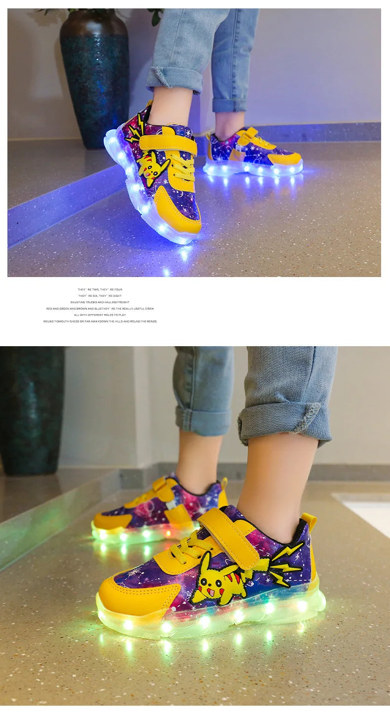 Kids'Casual Shoes Boys Rechargeable Cartoon PU Leather Spring Fashion Flat Bottom Anti-slip Sneakers Yellow Size 25-36