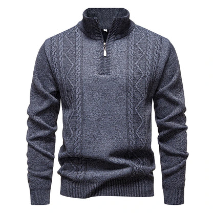 Winter Fleece-Lined Stand Collar Half-Zip Pullover Knitted Sweater for Men,Multi-Color Versatile Casual  Men's Knit Sweater