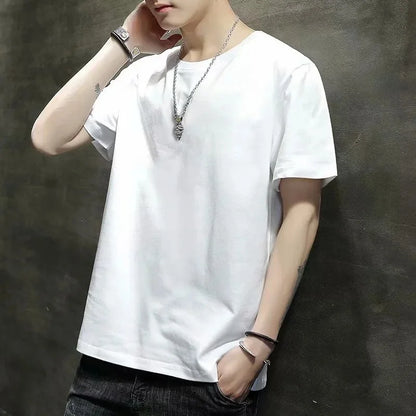 2025 Summer New Men's Short Sleeve T-Shirt Hong Kong Style Loose Fit Versatile Ice Silk Thin Clothing Youth Trendy