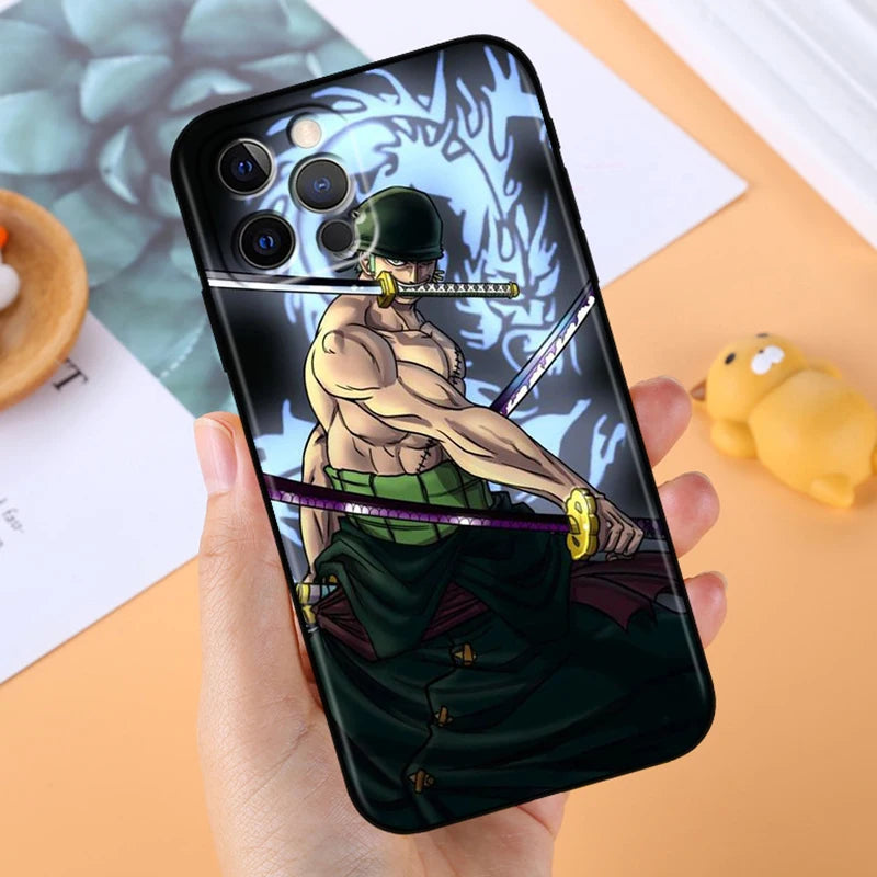 Anime Ones P-Piece Zoro For Apple iPhone 14 13 12 11 X XS XR 8 7 6 Pro Plus Max Mini 5 SE Black Phone Case