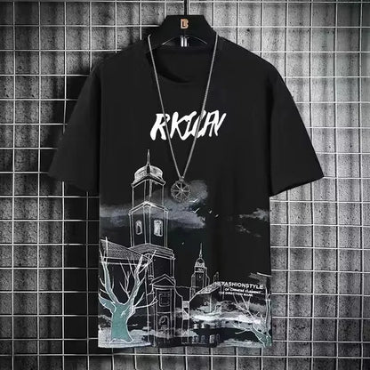 Loose Short Sleeve round Neck T-Shirt Thin Summer Casual Style for Men Breathable Streetwear Student Stall Short T-Shirt