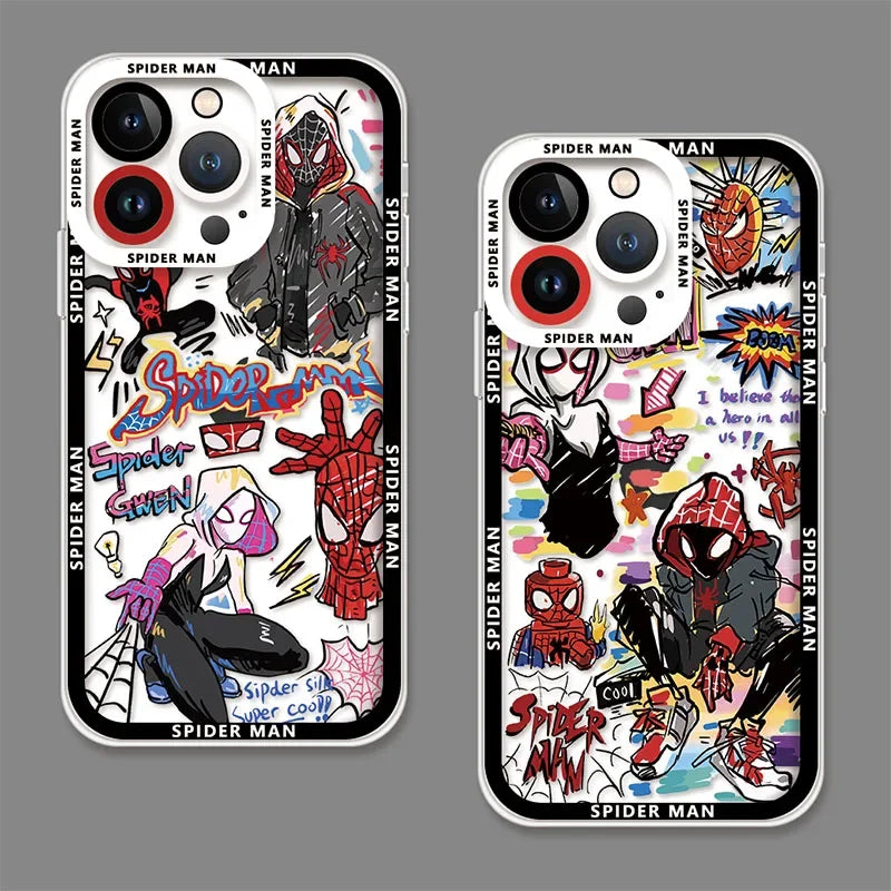 Spider Mannn Phone Case For iPhone 15 14 Pro Max 13 12 Mini 11 Pro XR XS X 8 7 6 6S Plus SE 2020 Clear Soft Silicone Cover