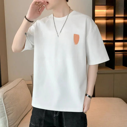 2025 Summer New Men's Short Sleeve T-Shirt Hong Kong Style Loose Fit Versatile Ice Silk Thin Clothing Youth Trendy