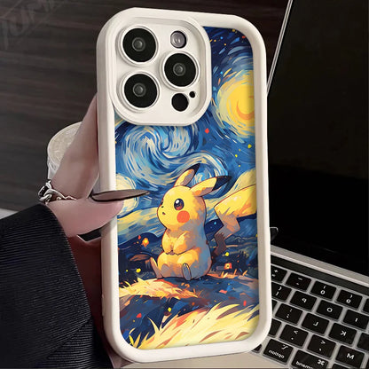 Oil Painting animation Case for iPhone 14 15 Pro Max 13 12 11 X XS XR 7 8 Plus SE 2020 Shockproof Soft Silicone Protective Cover