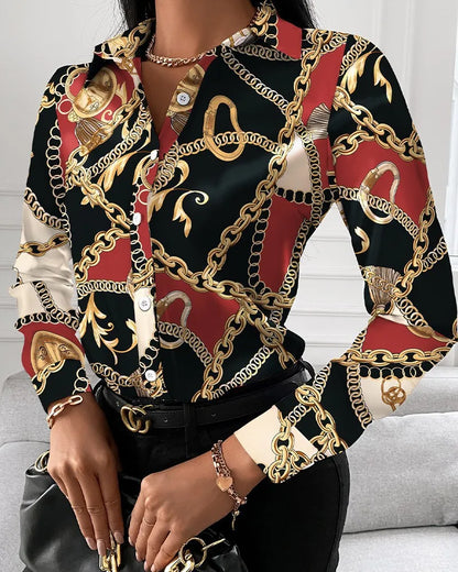 Elegant Women's Fashion Blouse 2025 Spring/Summer Digital Print Shirt Commuter Slim Fit Office Female Blusas Chemise Femme S-3XL