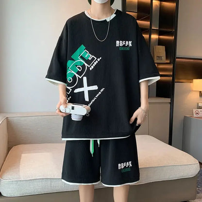 T-shirts Shorts Suits For Men Khaki Tracksuit Sweatshirts Man Sets Sweatsuit New In Tops & Tees Clothing Youthful Emo Chic Tee