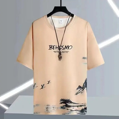 Loose Short Sleeve round Neck T-Shirt Thin Summer Casual Style for Men Breathable Streetwear Student Stall Short T-Shirt