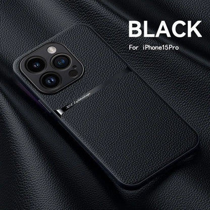 For iPhone15 Pro Max Luxury Leather Cover For iPhone 14 13 12 11 Plus Car Holder Case Magnetic Silicone Shockproof