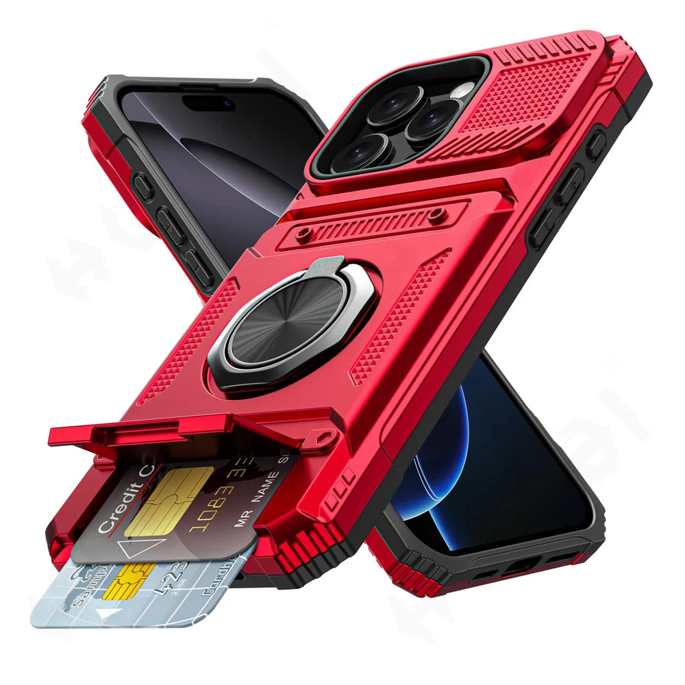 Case For iPhone 16 15 14 13 12 11 Pro Max XS XR 8 7 Plus Magnetic Rotated Ring Kickstand Heavy Duty Drop Protection Wallet Cover
