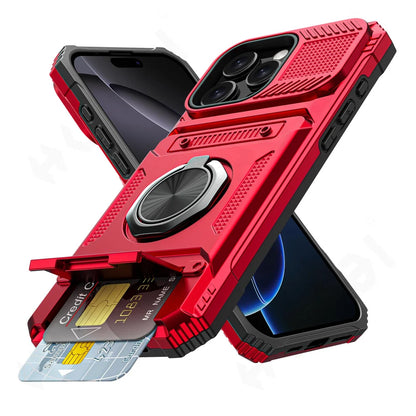 Case For iPhone 16 15 14 13 12 11 Pro Max XS XR 8 7 Plus Magnetic Rotated Ring Kickstand Heavy Duty Drop Protection Wallet Cover