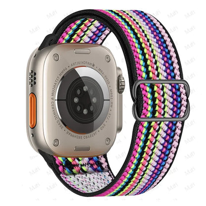 Nylon Band for Apple Watch Straps 44mm 45mm Ultra 2 49mm Series 10 8 7 38/42mm/46mm Elastic Bracelet iWatch 9 6 5 4 3 Se 40/41mm