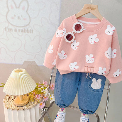 Baby Girl Clothing Set Boy Tracksuit Spring Autumn Child T-shirt Jeans 2pcs Suit Cartoon Bear Infant Sportswear