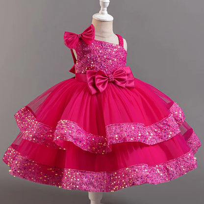 Flower Princess Sequins Baby Wedding Christmas Party Short Sleeveless Dress Birthday Party Wedding Flower Girl Sweet Cute Dress