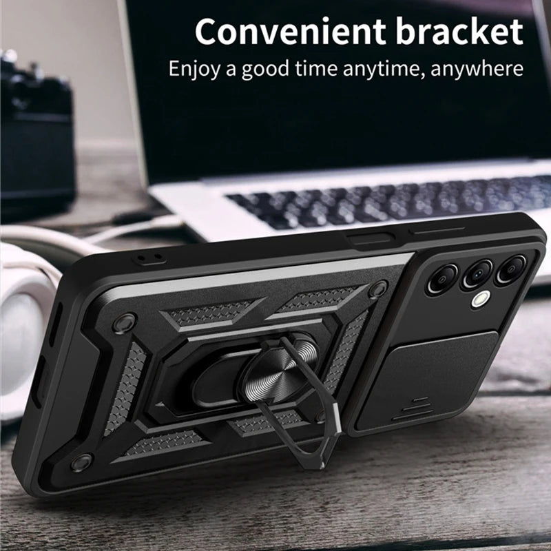 Camera Shockproof Armor Case For Samsung Galaxy S24 S23 S22 S21 S20 Ultra Plus FE A14 A15 Car Magnetic Holder Ring Stand Cover