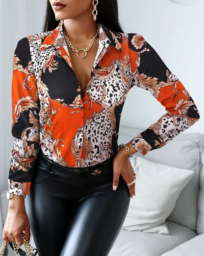 Elegant Women's Fashion Blouse 2025 Spring/Summer Digital Print Shirt Commuter Slim Fit Office Female Blusas Chemise Femme S-3XL