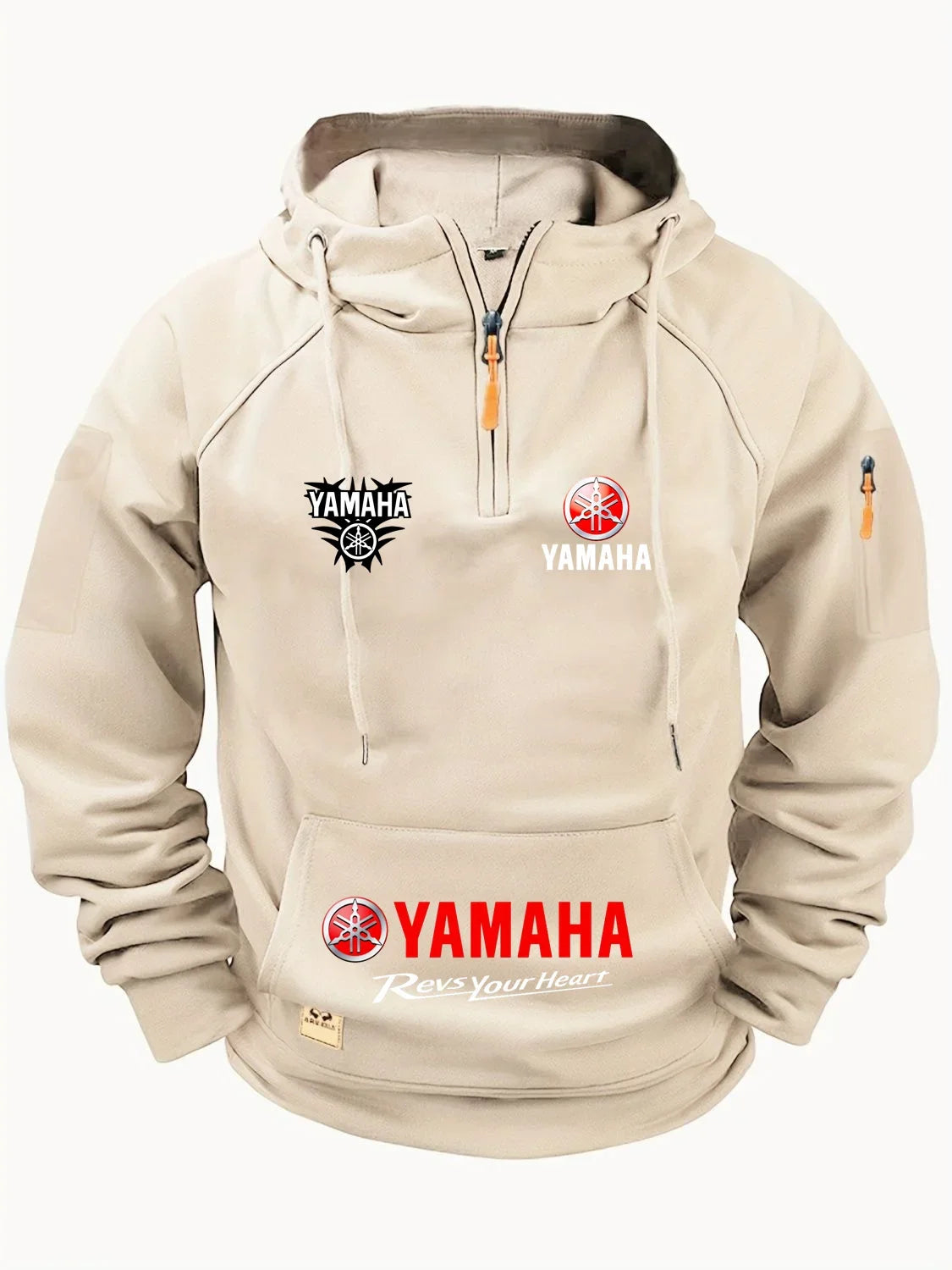 2026 Yamaha Autumn/Winter Retro Heavyweight Men’s Fleece Hooded Sweatshirt – Long-Sleeved Motorcycle Casual Jacket