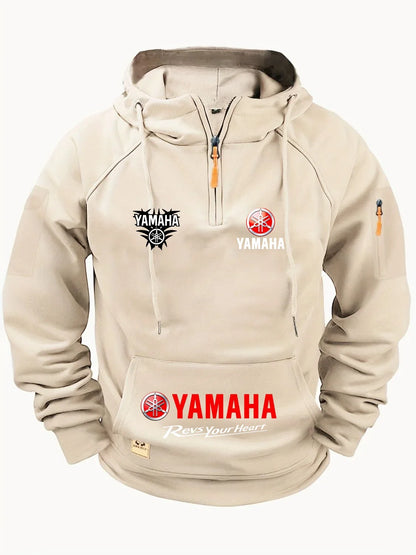 2026 Yamaha Autumn/Winter Retro Heavyweight Men’s Fleece Hooded Sweatshirt – Long-Sleeved Motorcycle Casual Jacket