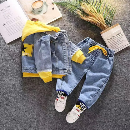 2025 Autumn Winter Boys Jean Set Jacket New Cowboy Jeans Suit Jacket Handsome Children Clothing