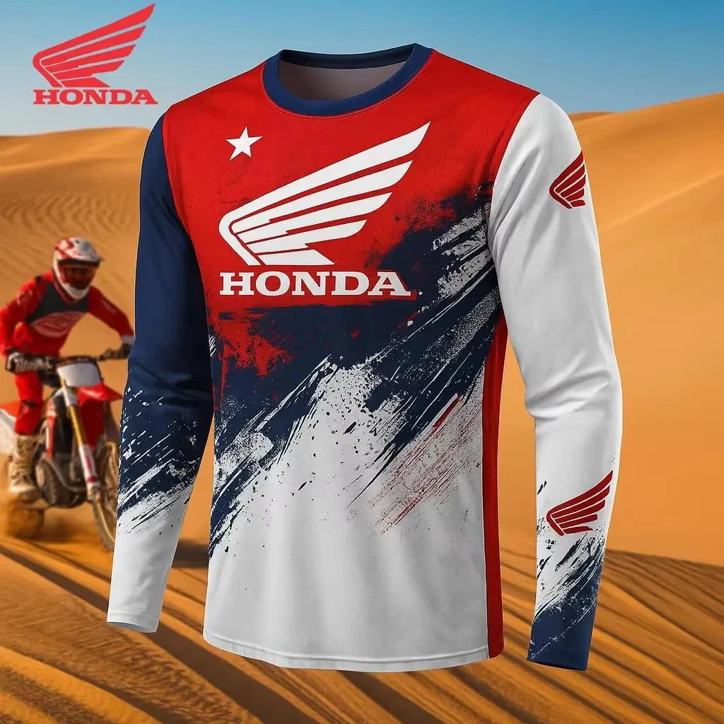Honda motocross jersey with desert and rider in the background