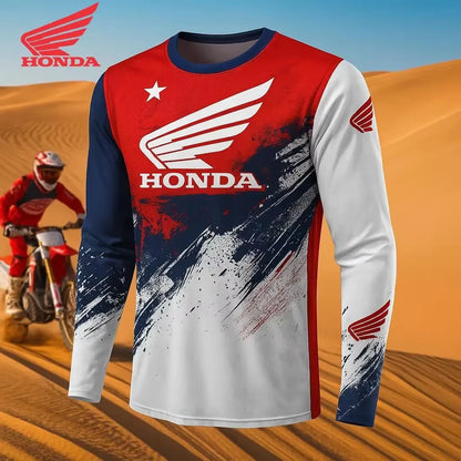 Honda motocross jersey with desert and rider in the background