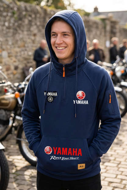 2026 Yamaha Autumn/Winter Retro Heavyweight Men’s Fleece Hooded Sweatshirt – Long-Sleeved Motorcycle Casual Jacket