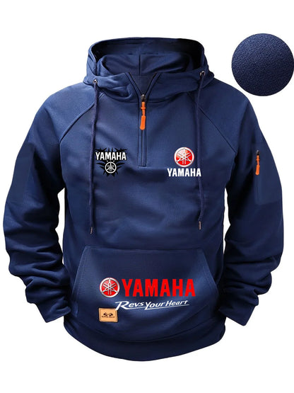 2026 Yamaha Autumn/Winter Retro Heavyweight Men’s Fleece Hooded Sweatshirt – Long-Sleeved Motorcycle Casual Jacket