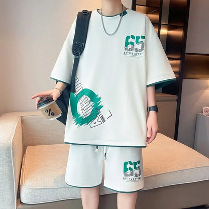 T-shirts Shorts Suits For Men Khaki Tracksuit Sweatshirts Man Sets Sweatsuit New In Tops & Tees Clothing Youthful Emo Chic Tee
