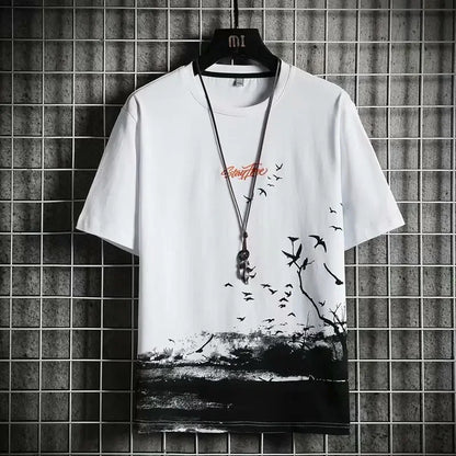 Loose Short Sleeve round Neck T-Shirt Thin Summer Casual Style for Men Breathable Streetwear Student Stall Short T-Shirt