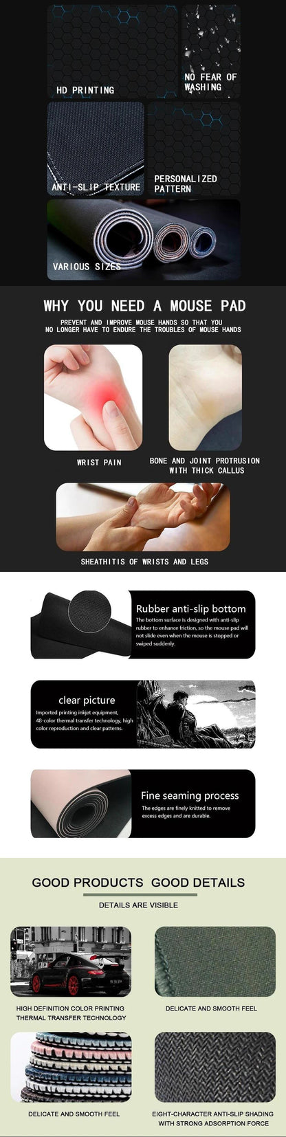 Cat Wizard Design Mouse Pad Card Game Mat Large Szie Computer Offices Mousepad XXL Anti-slip for Card Trading Cards Desk Mats