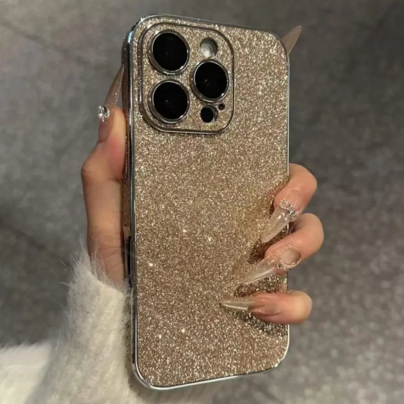 Luxury Bling Glitter Leather Case For iPhone 16 15 14 13 12 11 Pro Max Sparkling Soft Silicone Shockproof Plating Bumper Cover