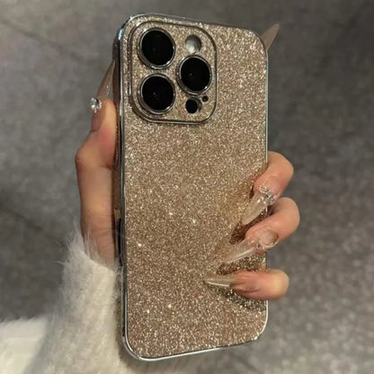 Luxury Bling Glitter Leather Case For iPhone 16 15 14 13 12 11 Pro Max Sparkling Soft Silicone Shockproof Plating Bumper Cover