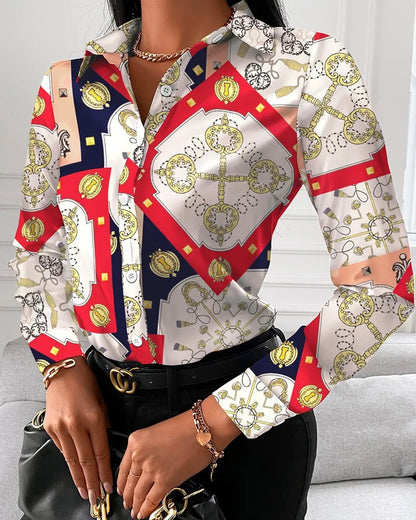 Elegant Women's Fashion Blouse 2025 Spring/Summer Digital Print Shirt Commuter Slim Fit Office Female Blusas Chemise Femme S-3XL