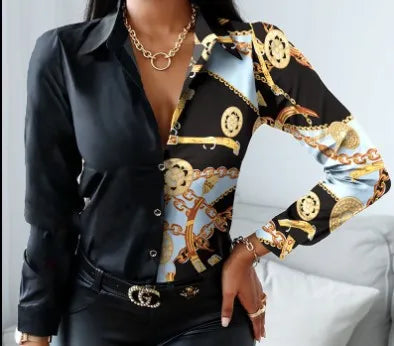 Elegant Women's Fashion Blouse 2025 Spring/Summer Digital Print Shirt Commuter Slim Fit Office Female Blusas Chemise Femme S-3XL