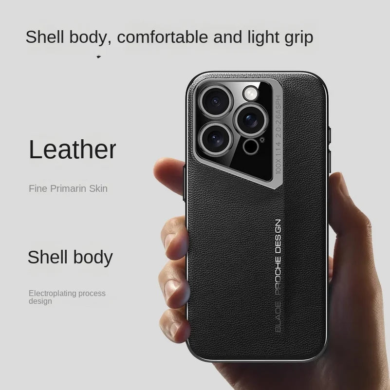 Luxury Vegan Leather Phone Case For iPhone 16 Pro Max 15 Pro 14 13 Pro max Hard Camera Lens Protects Back Cover