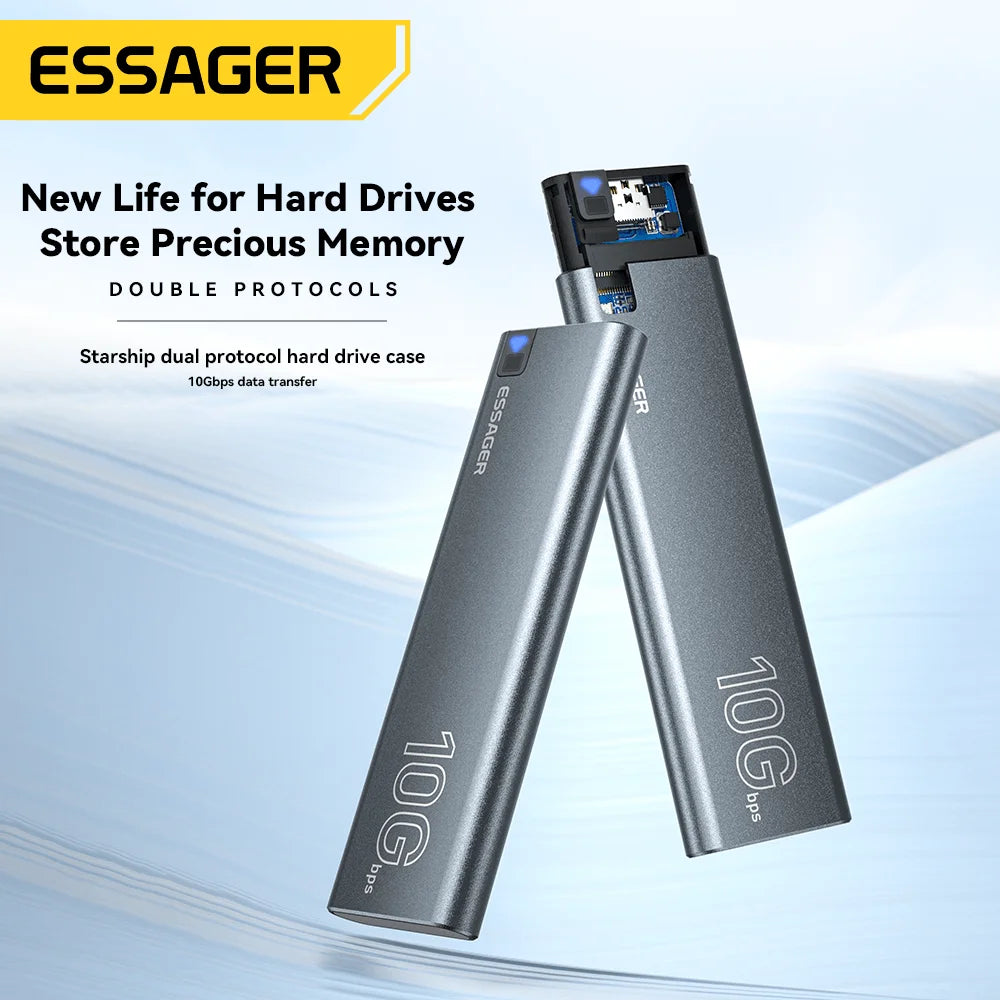 Essager M.2 SSD Case Hard Drive Box Portable NVME SATA USB 3.2 Type C External Hard Disk Box 10GbPS High-Speed Storage Enclosure