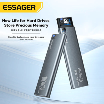 Essager M.2 SSD Case Hard Drive Box Portable NVME SATA USB 3.2 Type C External Hard Disk Box 10GbPS High-Speed Storage Enclosure